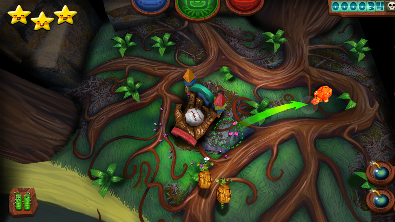 Ant Raid: colourful ants defending their home among tree roots.