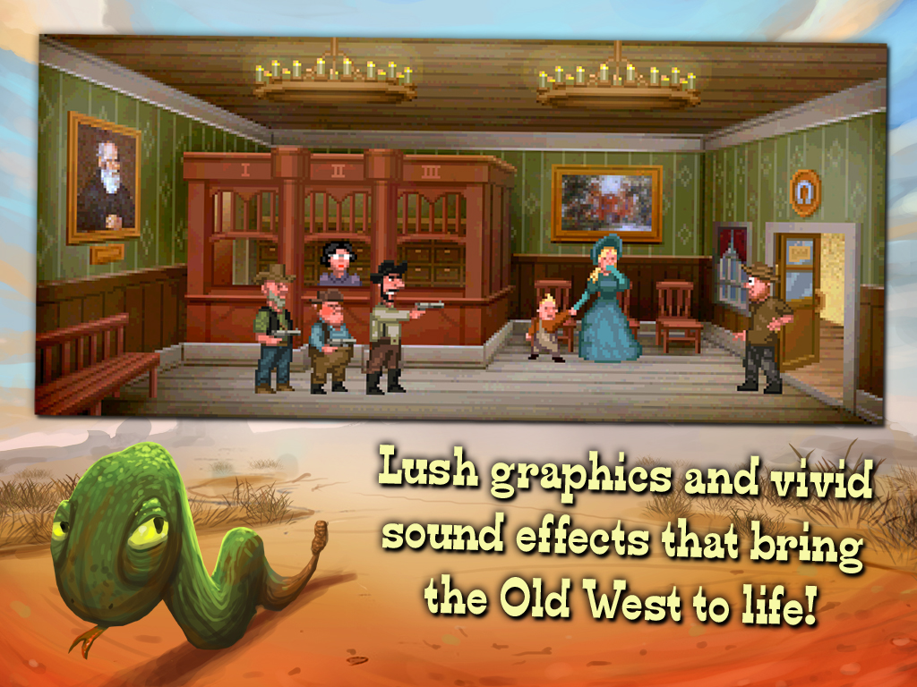 Fester Mudd: a pixel-art cast of characters inside an Old West saloon.
